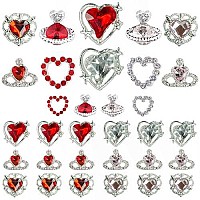 32 Pcs Heart Nail Charms Crown Charms For Nails 3D Heart Planet Nail Gems Kawaii Love Nail Charms Crystal Clear Diamond Alloy Na