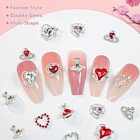 32 Pcs Heart Nail Charms Crown Charms For Nails 3D Heart Planet Nail Gems Kawaii Love Nail Charms Crystal Clear Diamond Alloy Na