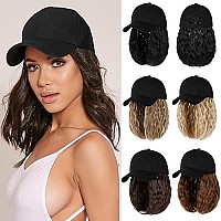 Lansigreen Baseball Cap With Hair Extensions Hat Wig Adjustable Hat Attached Curly Wave 14 Synthetic Hairpiece For Women Natura