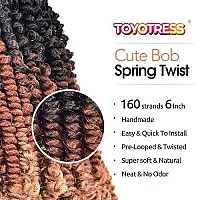 Toyotress Bob Spring Twist Hair 6 Inch 8 Packs Ombre Brown Blonde Pretwisted Crochet Hair Spring Twists Crochet Braids Synth