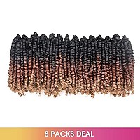 Toyotress Bob Spring Twist Hair 6 Inch 8 Packs Ombre Brown Blonde Pretwisted Crochet Hair Spring Twists Crochet Braids Synth