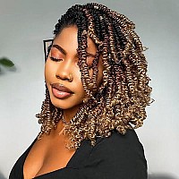 Toyotress Bob Spring Twist Hair 10 Inch 7 Packs Ombre Brown Blonde Pretwisted Crochet Hair Spring Twists Crochet Braids Synt