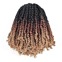 Toyotress Bob Spring Twist Hair 10 Inch 7 Packs Ombre Brown Blonde Pretwisted Crochet Hair Spring Twists Crochet Braids Synt