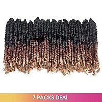 Toyotress Bob Spring Twist Hair 10 Inch 7 Packs Ombre Brown Blonde Pretwisted Crochet Hair Spring Twists Crochet Braids Synt