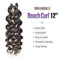 Toyotress Beach Curl Crochet Hair 12 Inch 8 Packs Brown Highlight Ocean Wave Crochet Hair Short Curly Water Wave Deep Twist W