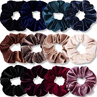 Ivaryss Scrunchies For Women 12 Pcs Velvet Scrunchies For Hair Dark Colors Classic Elastic Thick Scrunchy Hair Bands Ties Sof