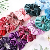 Ivaryss Scrunchies For Women 12 Pcs Velvet Scrunchies For Hair Dark Colors Classic Elastic Thick Scrunchy Hair Bands Ties Sof