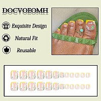 Docvoeomh French Tips Press On Toenails Yellow Square Fake Toe Nails With Flower Design Full Cover Glue On Toe Nails Summer Beac