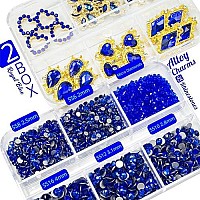 24Pcs Blue Luxury Nail Charms 2000Pcs Sapphire Rhinestones 3D Big Nail Gems K9 Glass Royal Blue Nail Crystals Diamonds Jewelry