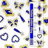 24Pcs Blue Luxury Nail Charms 2000Pcs Sapphire Rhinestones 3D Big Nail Gems K9 Glass Royal Blue Nail Crystals Diamonds Jewelry