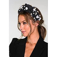 Glbcc Pearl Headband Sparkly Rhinestone Pearls Knot Hairband Wide Knotted Headband Headpiece Spring Summer Pink Black Headbands