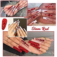 Qiipii 24 Styles Red Nail Rhinestones Multishapes Ruby Red Rhinestones Big Gems Nail Charms Siam Red Round Beads K9 Glass Stone