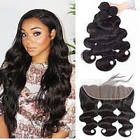 Shwair 10A Human Hair Bundles With Frontal Body Wave Bundles Human Hair 14 16 1812 Frontal 3 Bundles Human Hair With 13X4 Lac