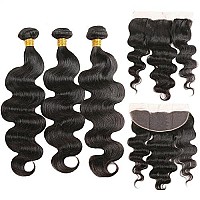 Shwair 10A Human Hair Bundles With Frontal Body Wave Bundles Human Hair 14 16 1812 Frontal 3 Bundles Human Hair With 13X4 Lac