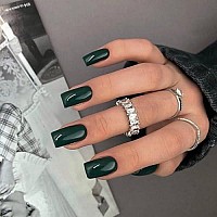 Deep Green Press On Nails Medium Long Kxamelie Square Shaped Glue On Nails Medium Gel Manicure Nails Pure Color Acrylic Nails Pr