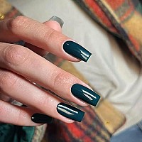 Deep Green Press On Nails Medium Long Kxamelie Square Shaped Glue On Nails Medium Gel Manicure Nails Pure Color Acrylic Nails Pr