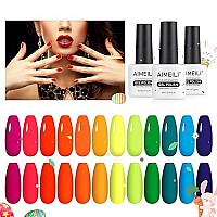 Aimeili Neon Gel Nail Polish Set Summer Nails Gel Neon Orange Hot Pink Blue Yellow Green Purple Gel Polish 12 Colors Soak Off Le