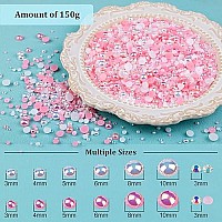 150G Flatback Pearls And Rhinestones Pinkwhite Mixed Size 310Mm Resin Rhinestones And Half Pearls For Nail Art And Crafts And