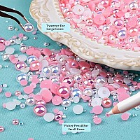 150G Flatback Pearls And Rhinestones Pinkwhite Mixed Size 310Mm Resin Rhinestones And Half Pearls For Nail Art And Crafts And