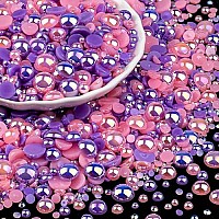 100G Flatback Pearls And Rhinestones Set 3Purplepink Mixed Size 310Mm Resin Rhinestones And Half Pearls For Nail Art And Cra