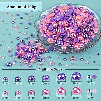 100G Flatback Pearls And Rhinestones Set 3Purplepink Mixed Size 310Mm Resin Rhinestones And Half Pearls For Nail Art And Cra