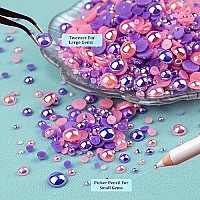 100G Flatback Pearls And Rhinestones Set 3Purplepink Mixed Size 310Mm Resin Rhinestones And Half Pearls For Nail Art And Cra