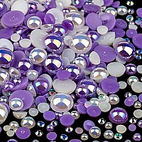 50G Flatback Pearls And Rhinestones Set 2Purplewhite Mixed Size 310Mm Resin Rhinestones And Half Pearls For Nail Art And Cra