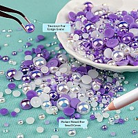 50G Flatback Pearls And Rhinestones Set 2Purplewhite Mixed Size 310Mm Resin Rhinestones And Half Pearls For Nail Art And Cra