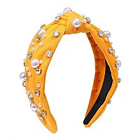 Pearl Knotted Headband For Women White Pearl Rhinestone Crystal Jeweled Embellished Hairband Fashion Elegant Ladies Wide Top Kno