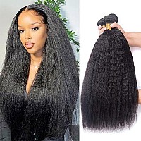 Daimer Long 3 Bundles Kinky Straight Unprocessed Virgin Hair Brazilian Yaki Straight Human Hair Extensions Natural Black 26 26 2