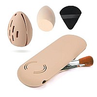 Azmoncy Large Silicone Makeup Brush Holder And Makeup Sponge Holder Set Makeup Brush Bag Blender Case Organizer Powder Puff C