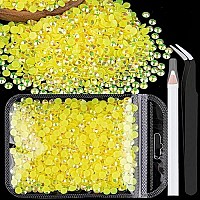 5000Pcs 2Mm Resin Rhinestones Bulk Lemon Yellow Ab Flatback Round Jelly Rhinestones Bedazzling Non Hotfix Crystal Gems Large Qu