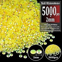 5000Pcs 2Mm Resin Rhinestones Bulk Lemon Yellow Ab Flatback Round Jelly Rhinestones Bedazzling Non Hotfix Crystal Gems Large Qu