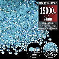 15000Pcs 2Mm Resin Rhinestones Bulk Lake Blue Ab Flatback Round Jelly Rhinestones Bedazzling Non Hotfix Crystal Gems Large Quan