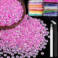 1500Pcs 6Mm Resin Rhinestones Bulk Pink Ab Flatback Round Jelly Rhinestones Bedazzling Non Hotfix Crystal Gems Large Quantity W