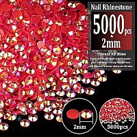 5000Pcs 2Mm Resin Rhinestones Bulk Red Ab Flatback Round Jelly Rhinestones Bedazzling Non Hotfix Crystal Gems Large Quantity Wh