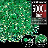 5000Pcs 3Mm Resin Rhinestones Bulk Dark Green Ab Flatback Round Jelly Rhinestones Bedazzling Non Hotfix Crystal Gems Large Quan