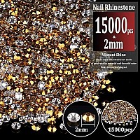 15000Pcs 2Mm Resin Rhinestones Bulk Mineral Gold Flatback Round Jelly Rhinestones Bedazzling Non Hotfix Crystal Gems Large Quan