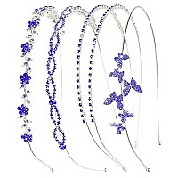 Wecoe Royal Blue Rhinestone Headband Flower Girl Wedding Headpiece Crystal Metal Headbands For Women Fashion Hairband Gifts 4 Pa