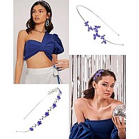 Wecoe Royal Blue Rhinestone Headband Flower Girl Wedding Headpiece Crystal Metal Headbands For Women Fashion Hairband Gifts 4 Pa