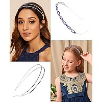 Wecoe Royal Blue Rhinestone Headband Flower Girl Wedding Headpiece Crystal Metal Headbands For Women Fashion Hairband Gifts 4 Pa