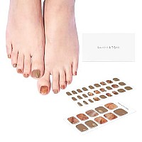 Danni Toni Semi Cured Gel Toenail Strips Tiedye Marble Elegance Gilding Gel Toenail Stickers Dark Khaki Toenail Polish Stri