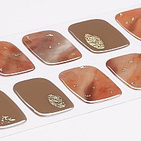 Danni Toni Semi Cured Gel Toenail Strips Tiedye Marble Elegance Gilding Gel Toenail Stickers Dark Khaki Toenail Polish Stri