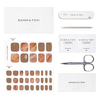 Danni Toni Semi Cured Gel Toenail Strips Tiedye Marble Elegance Gilding Gel Toenail Stickers Dark Khaki Toenail Polish Stri