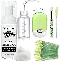 Lash Shampoo For Lash Extensions Shmian Lash Fan 50Ml Eyelash Foam Cleanser With 50 Pcs Eyelash Brush And Rinse Bottle Oil Free