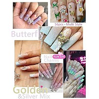 56Pcs Butterfly Nail Charms Crystals Diamonds Rhinestones Metal 3D Alloy Light Golden Silver Butterflies Charms Shiny Gems Nail