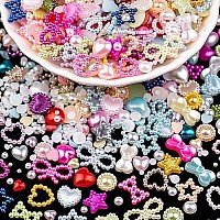 1200Pcs 3D Multi Shapes Nail Charms And Flatback Pearls Colorfulwhite Mix Styles Heart Star Bow Sunflower Embellishments For N