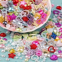 1200Pcs 3D Multi Shapes Nail Charms And Flatback Pearls Colorfulwhite Mix Styles Heart Star Bow Sunflower Embellishments For N