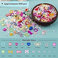 600Pcs 3D Multi Shapes Nail Charms And Flatback Pearls Colorfulwhite Mix Styles Heart Star Bow Sunflower Embellishments For Na