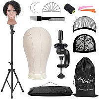 Klvied Reinforced Wig Mannequin Stand With Head Dualuse 22 Inch Canvas Wig Head Display Adjustable Clamp Wig Holder Manikin